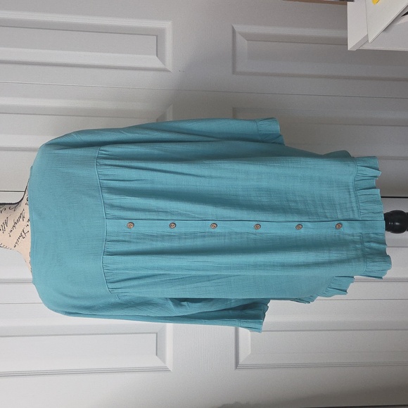 Multiples Turquoise Tunic with Ruffle & Button Detail XL - Picture 2 of 4